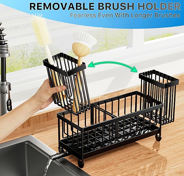 Hand removing brush from Cisily sink organizer's removable brush holder section