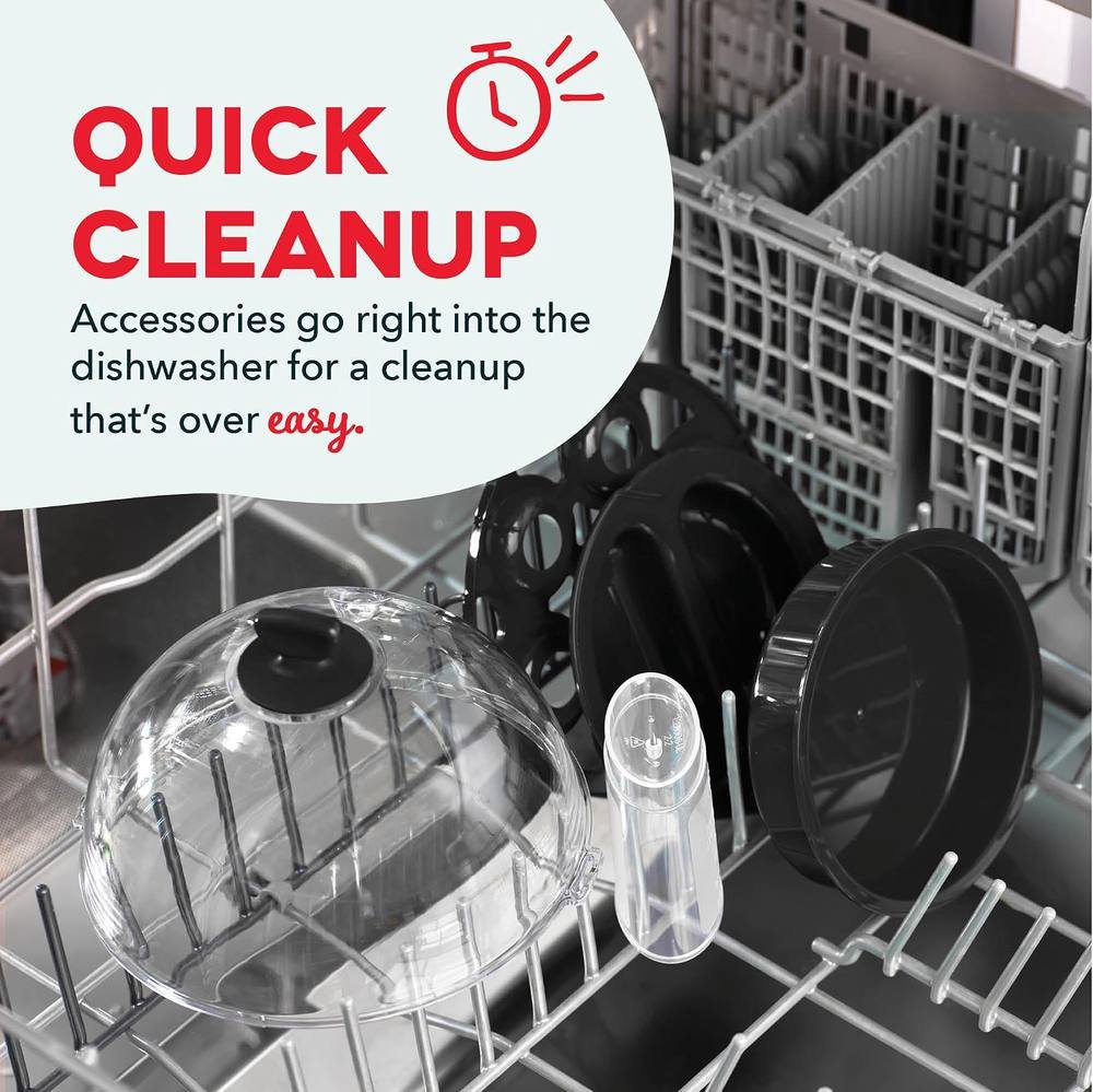 Dash Rapid Egg Cooker removable accessories placed inside a dishwasher rack for