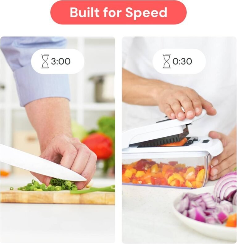 Comparison of manual knife chopping taking 3 minutes versus Fullstar chopper taking 30 seconds