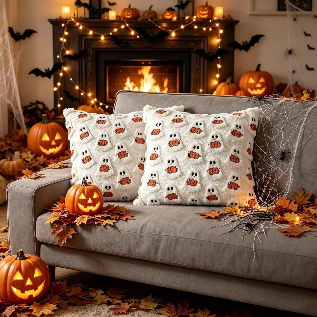 Ghost and pumpkin pillow covers for Halloween living room