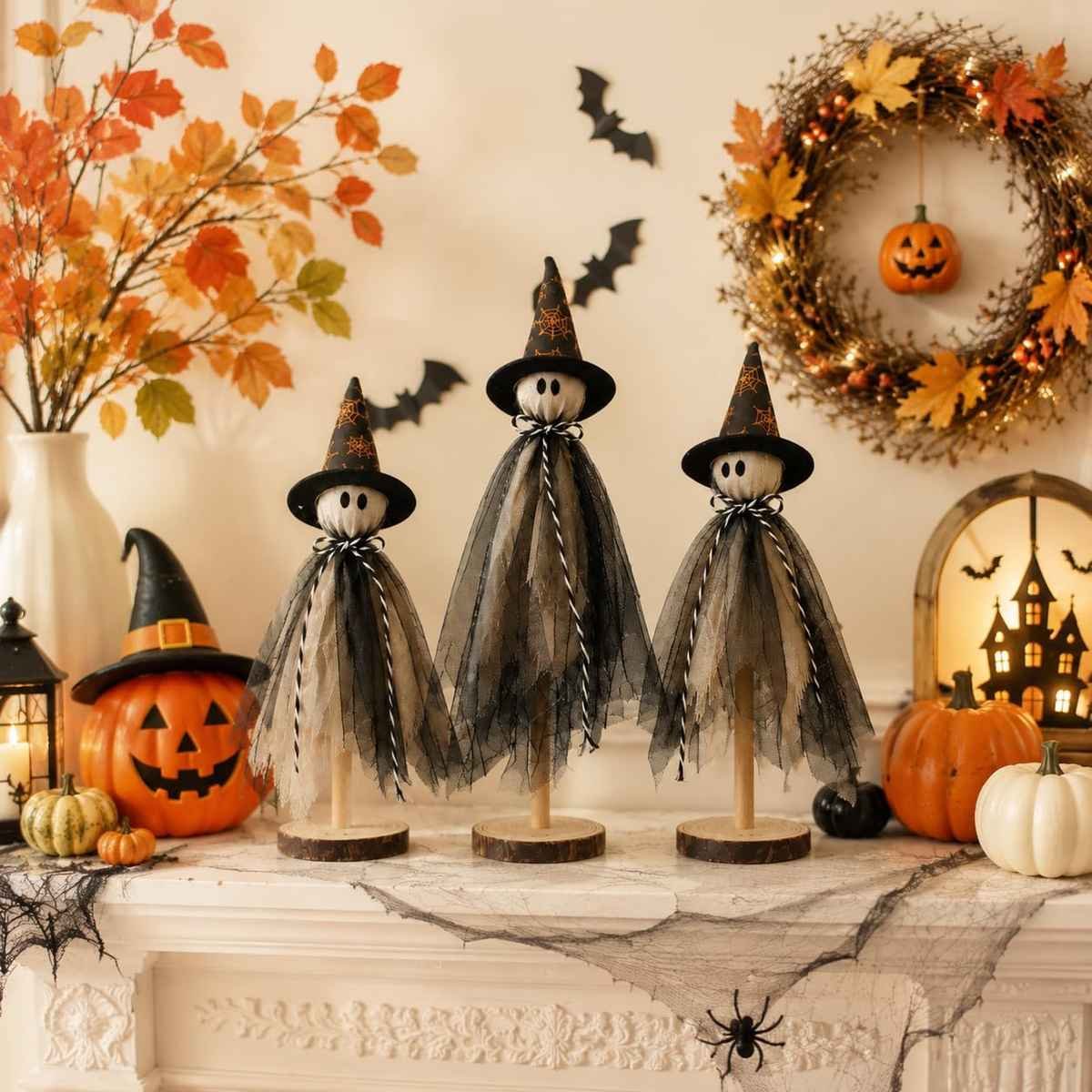 Witch hat ghost figures for Halloween tabletop decor