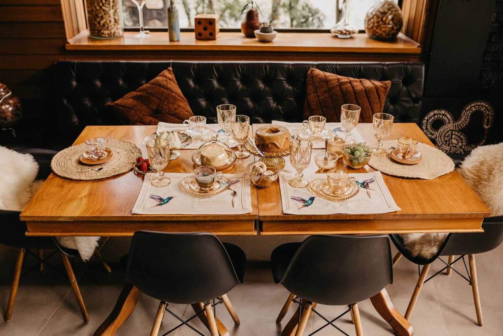 Elegant dining table setting with warm natural lighting