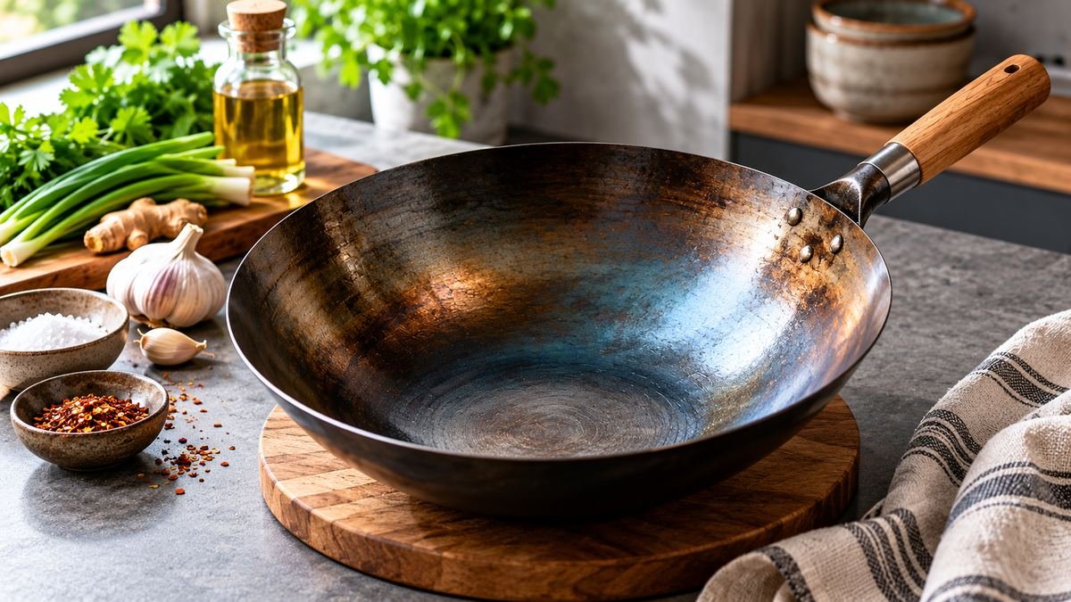 Step by step process of seasoning a wok